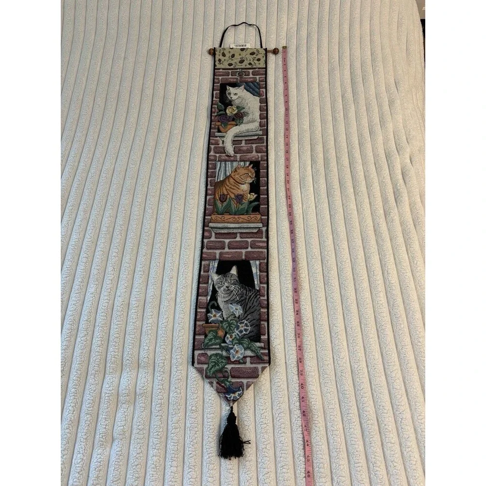 Vintage 90s Deadstock NWT Hanging Cat Tapestry Handmade in USA Grandmacore